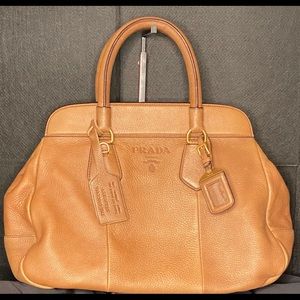 AUTHENTIC VINTAGE PRADA VITELLO DAINO TOP HANDLE BROWN LEATHER BAG